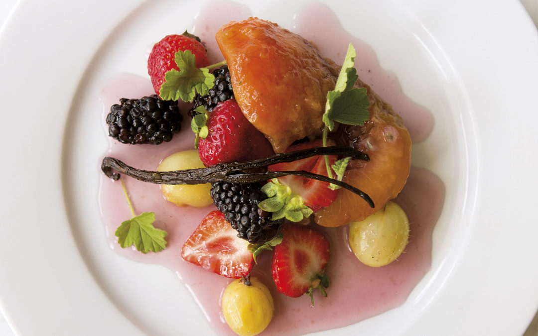 Monthly Recipe/ Skye Gyngell’s Iced Summer Fruits with Rose-Scented Geranium Syrup
